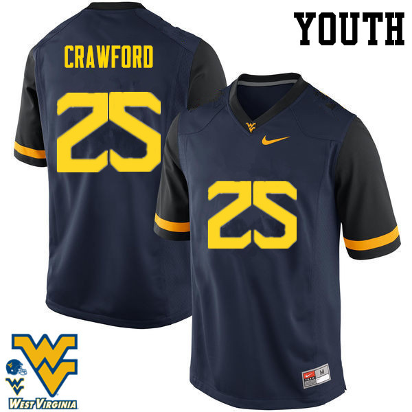 NCAA Youth Justin Crawford West Virginia Mountaineers Navy #25 Nike Stitched Football College Authentic Jersey TB23I86JF